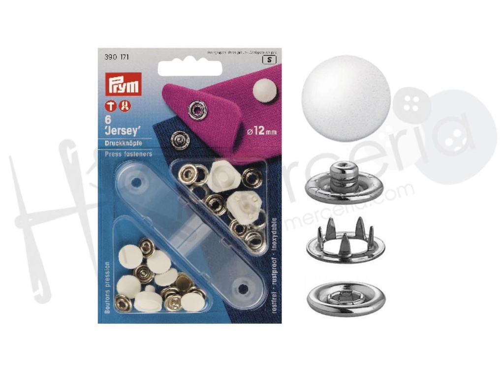 Botones pres. jersey 12 mm blanco 6 pz