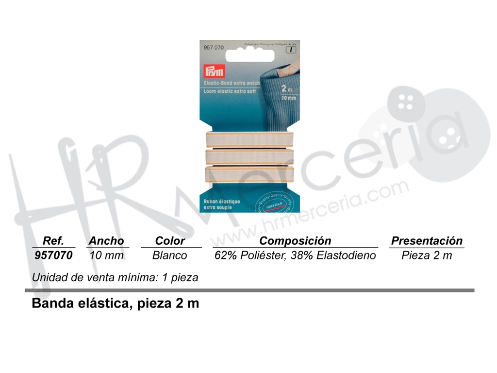 Banda elastica macia 10 mm blanco pack 2 m.