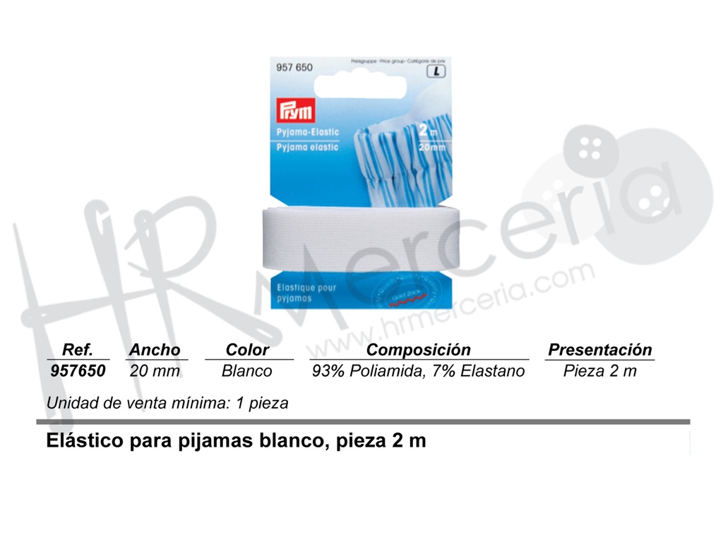 Elastico para pijamas 20 mm blanco 2m