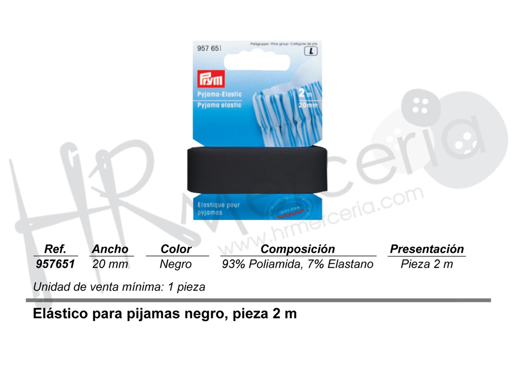 Elastico para pijamas 20 mm negro 2m