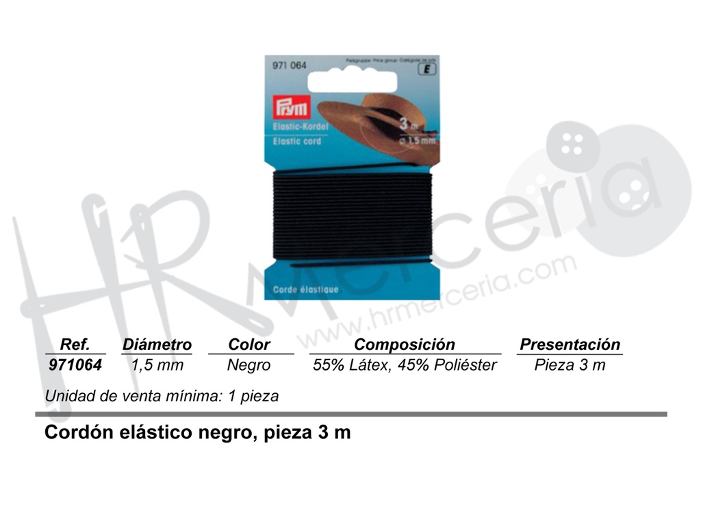 Cordon elastico 1,5 mm negro 3 m