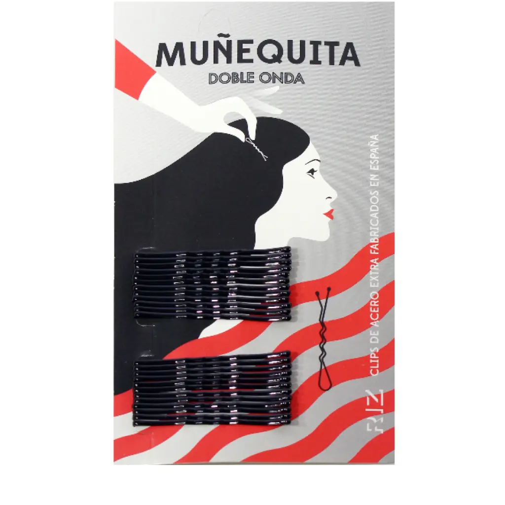 Horquilla muñequita doble onda negro 24 pz