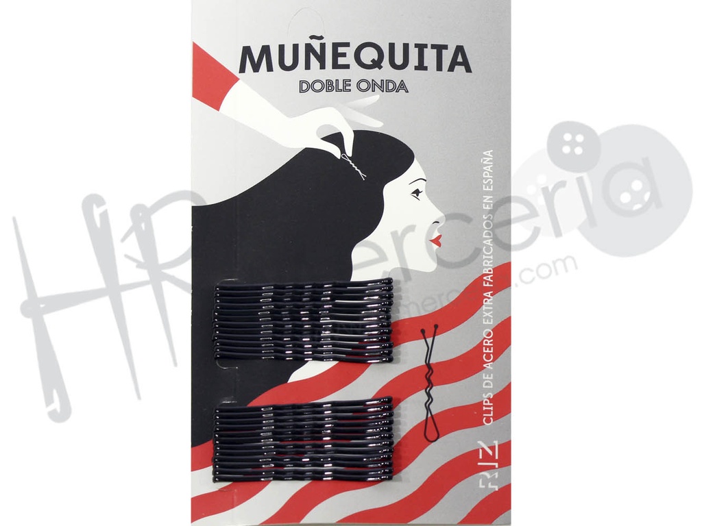 Horquilla muñequita doble onda negro 24 pz