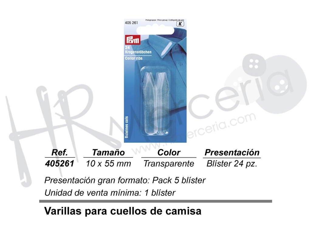 Ballena cuellos 10 mm X 55 mm pack 24 unid