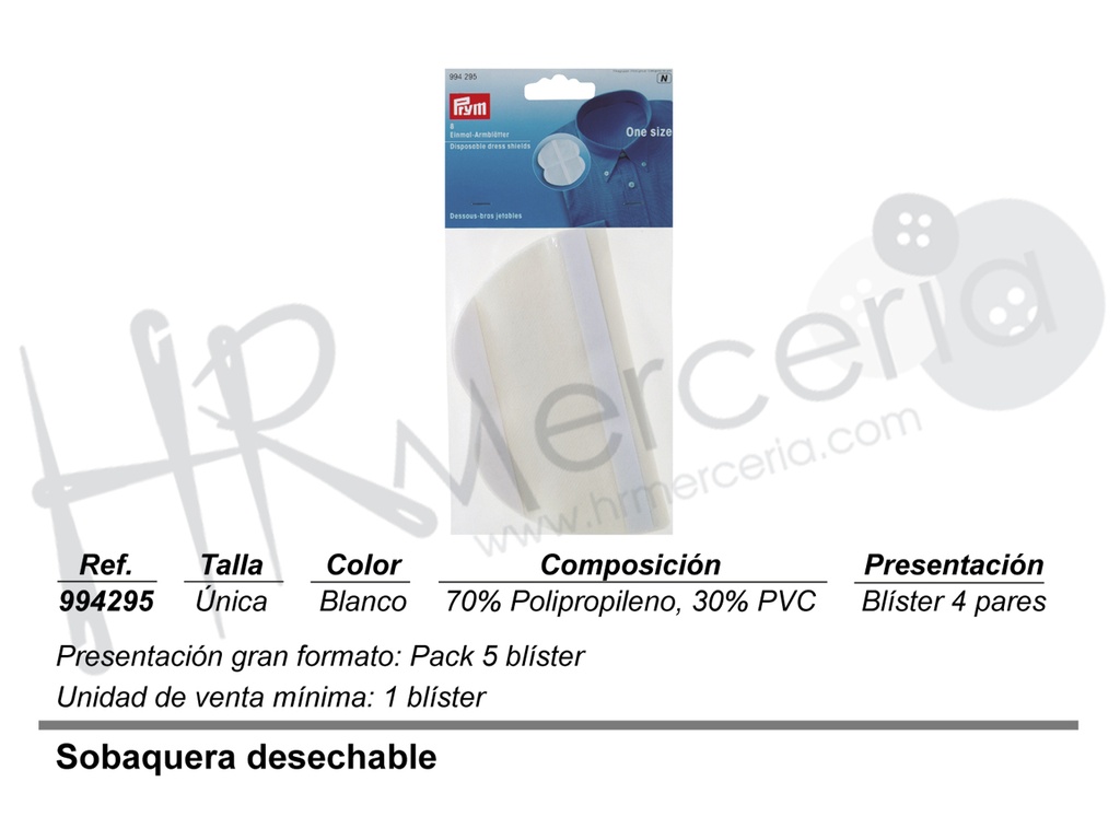 Sobaquera desechable blanca pack 4 pares