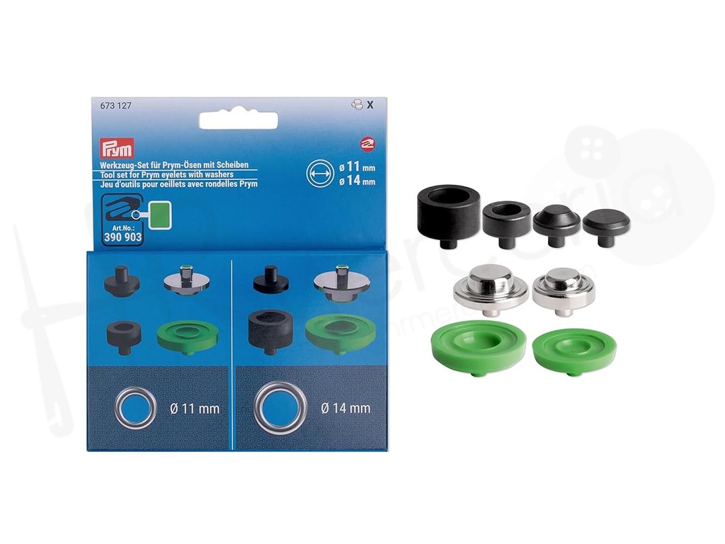 Juego herramientas ojales 8 pz 11+14 mm