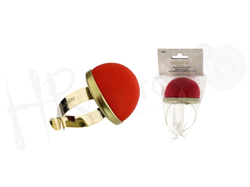 Alfiletero brazalete metalico bola terciopelo rojo