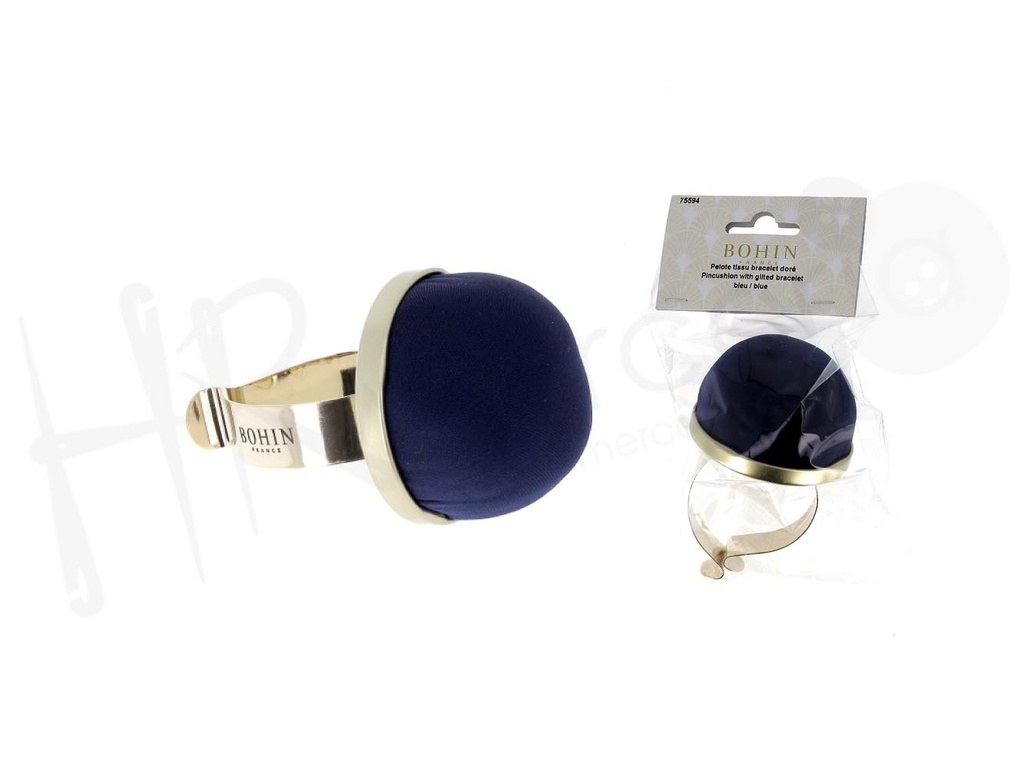 Alfiletero brazalete metalico bola terciopelo azul