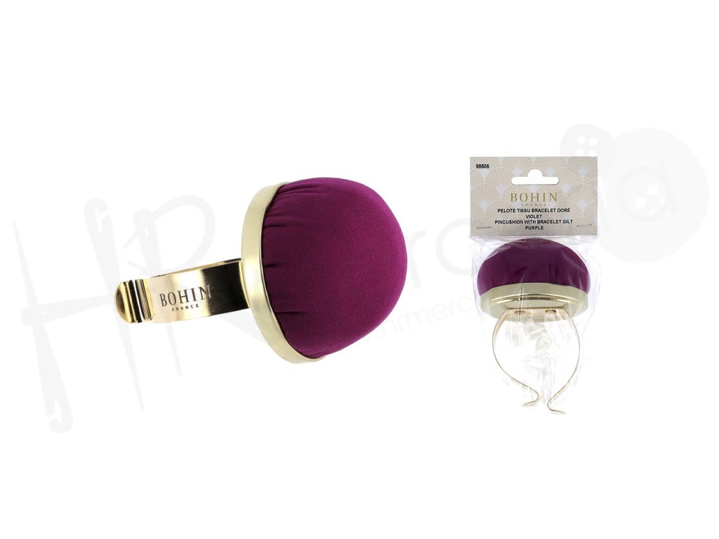 Alfiletero brazalete metalico bola terciopelo morado