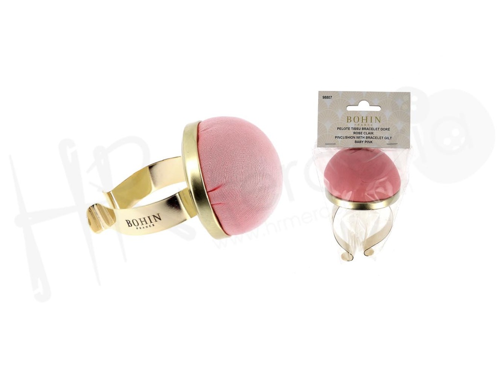 Alfiletero brazalete metalico bola terciopelo rosa