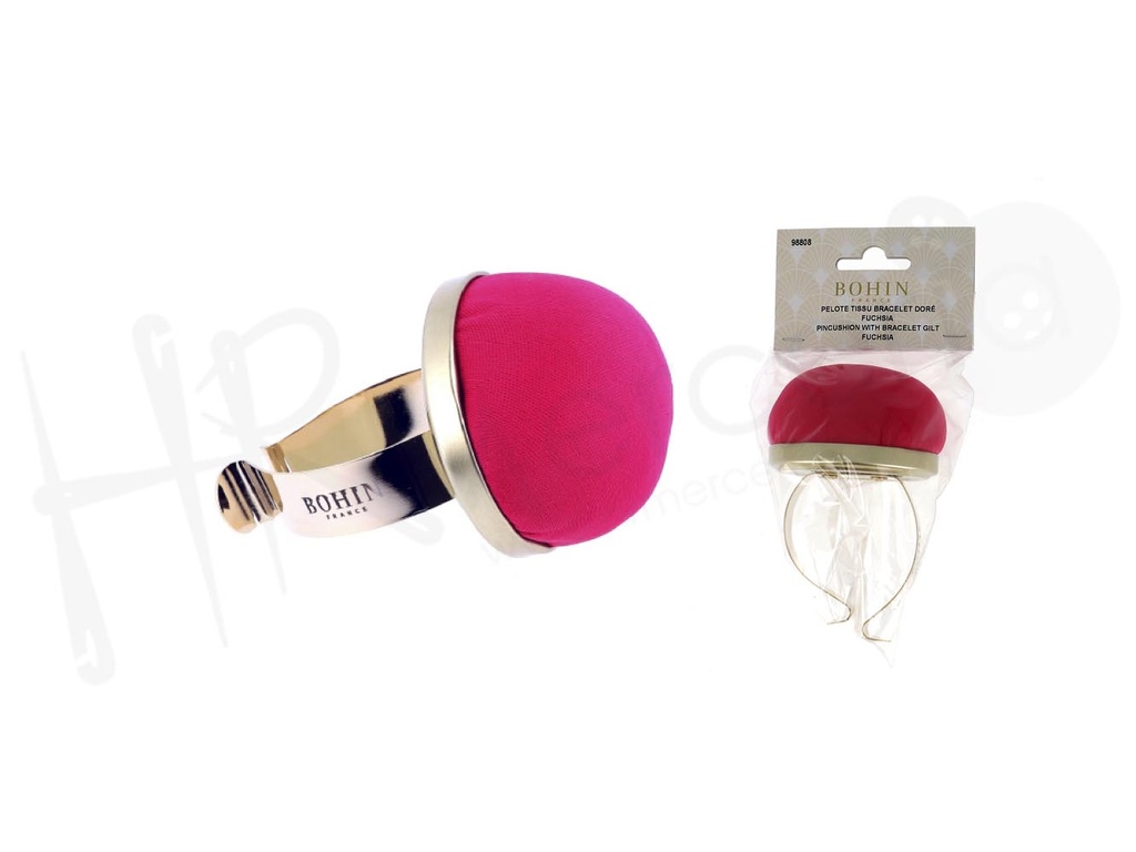 Alfiletero brazalete metalico bola terciopelo fucsia