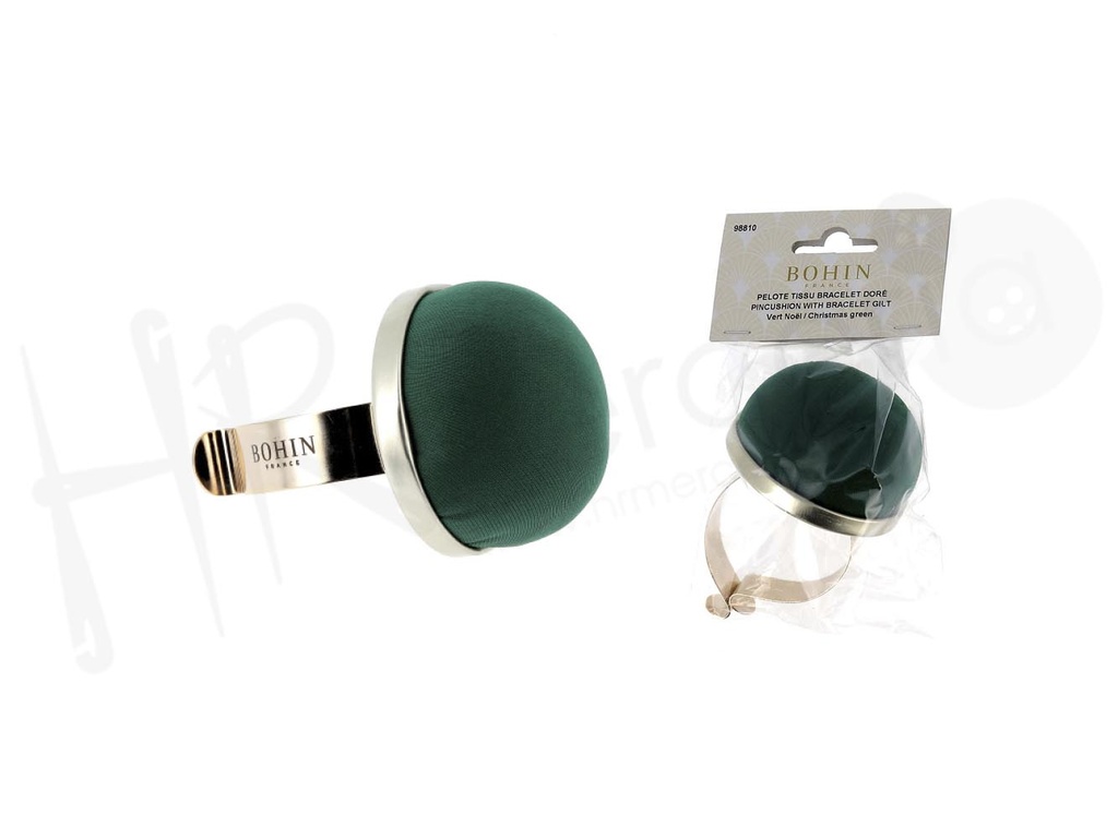 Alfiletero brazalete metalico bola terciopelo verde