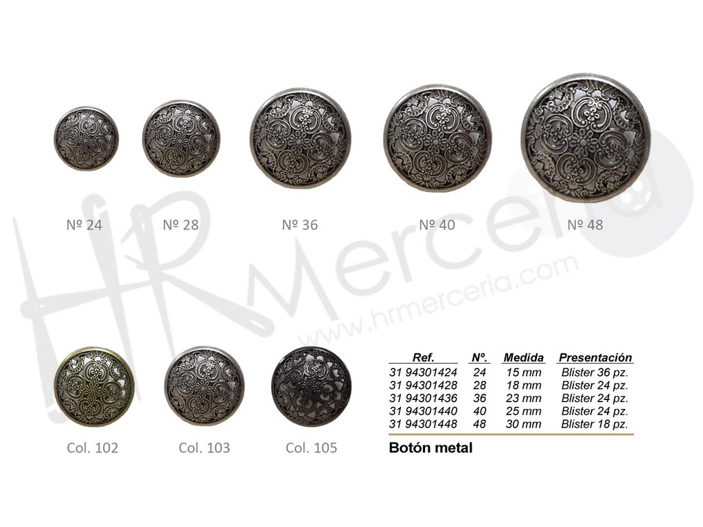 Boton metal 943014 talla 24